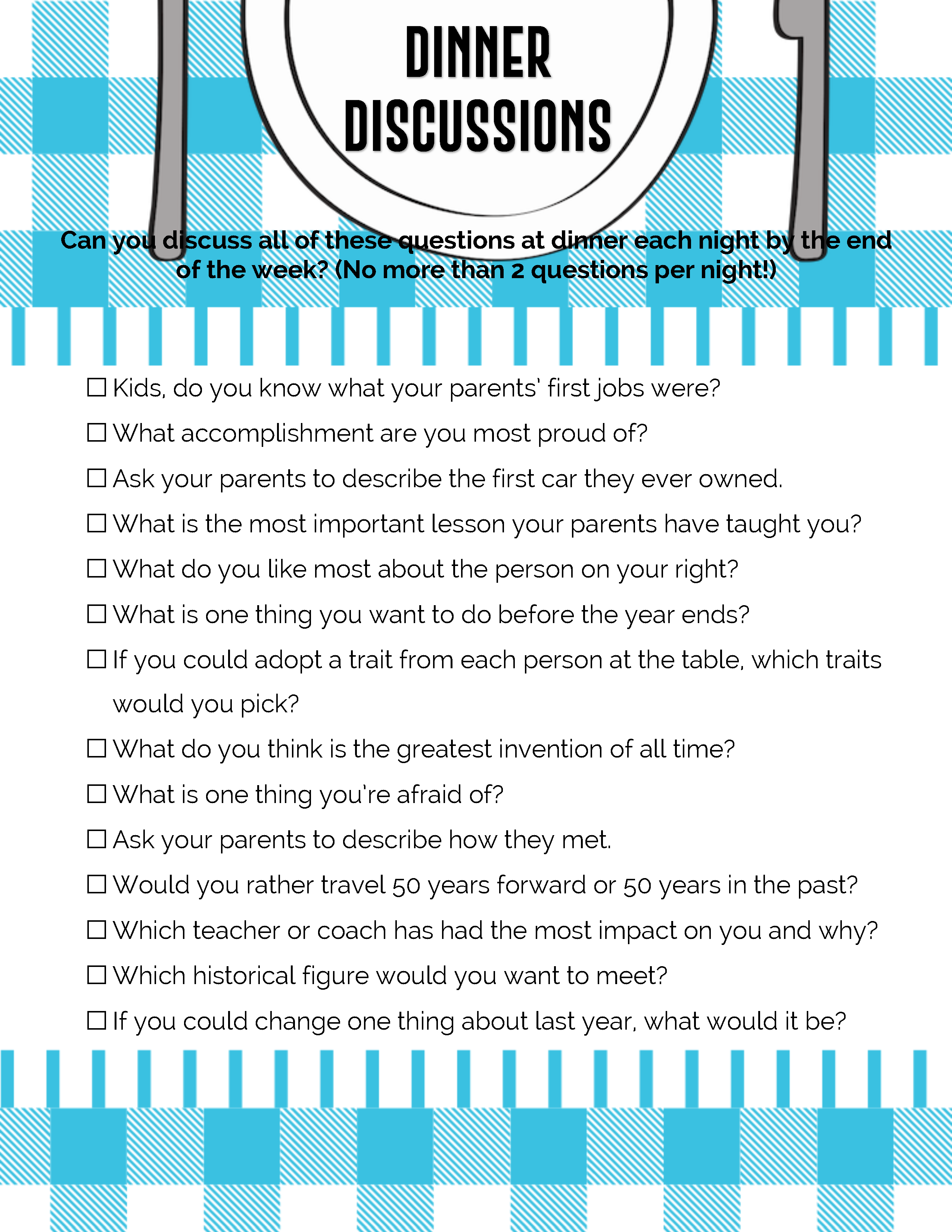 Dinner Discussions Printable Deeper KidMin