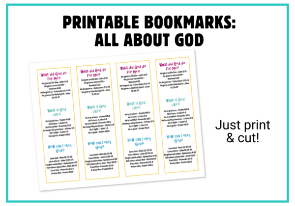 Printable Bookmarks: All About God